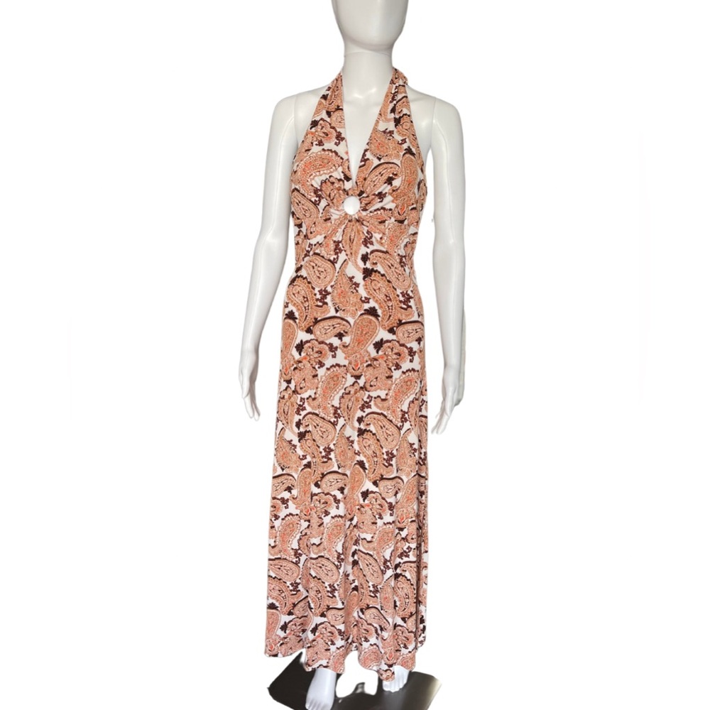Boho Chic Halter Maxi Dress with Paisley Print.